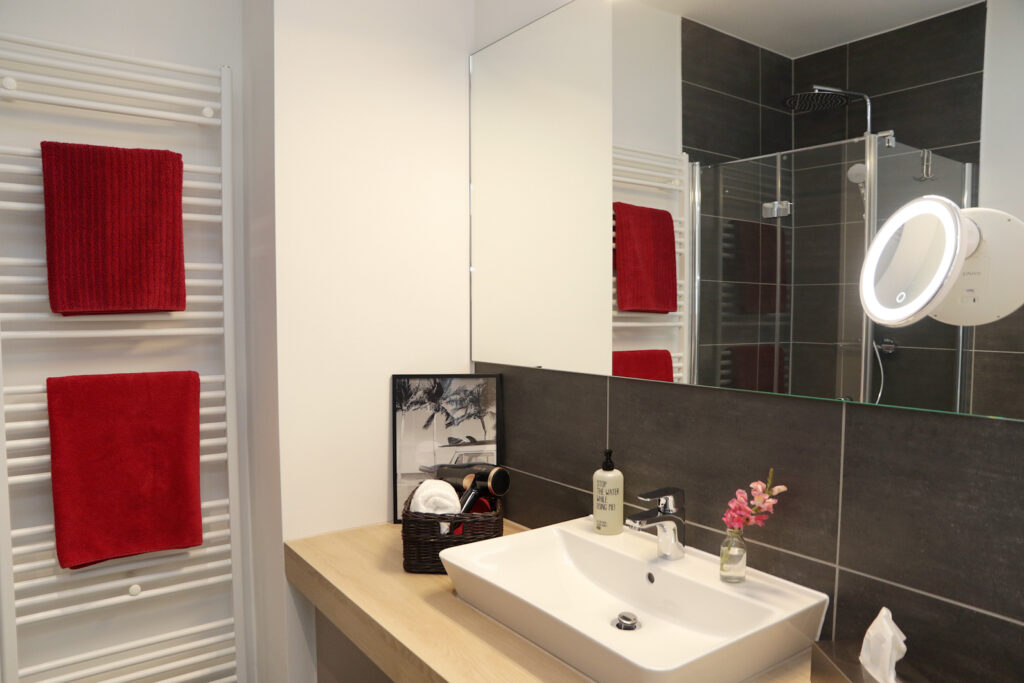 In our bathrooms you will find towels, toiletries and mirrors.